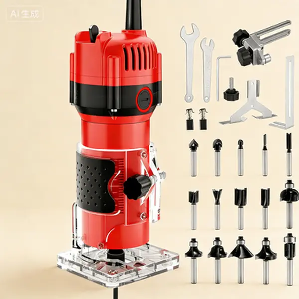800W Woodworking Router, 6.5Amp 1.25HP Compact Edge Trimmer, 30000 RPM Hand Router Tool with 15-Piece 1/4" Bit Set, Red, for DIY Projects and Edge Profiling, Variable Speed Control, Lightweight Design