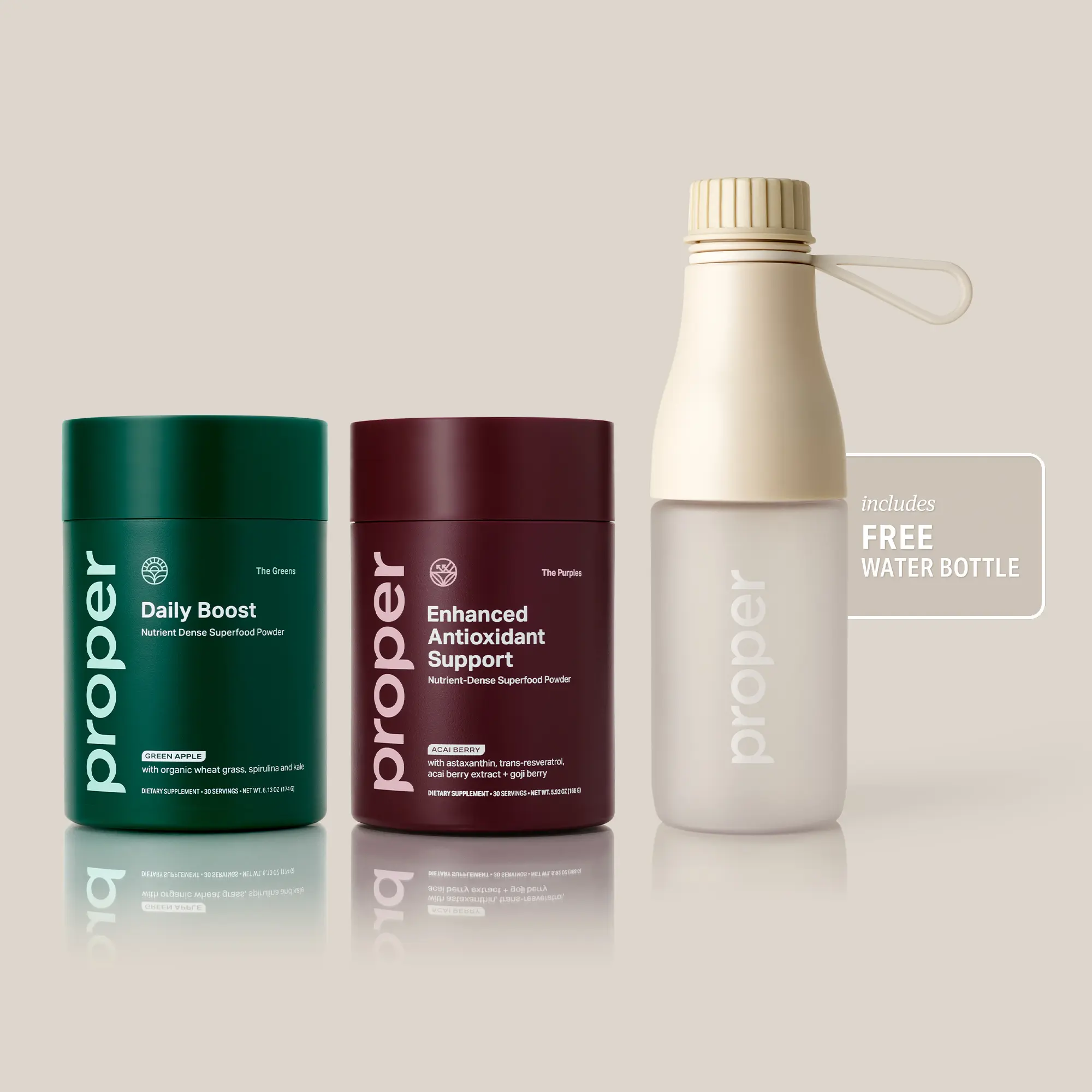 The Feel Good Duo – Includes The Greens Daily Boost + The Purples Antioxidant Support Superpowder Blends and Free Water Bottle