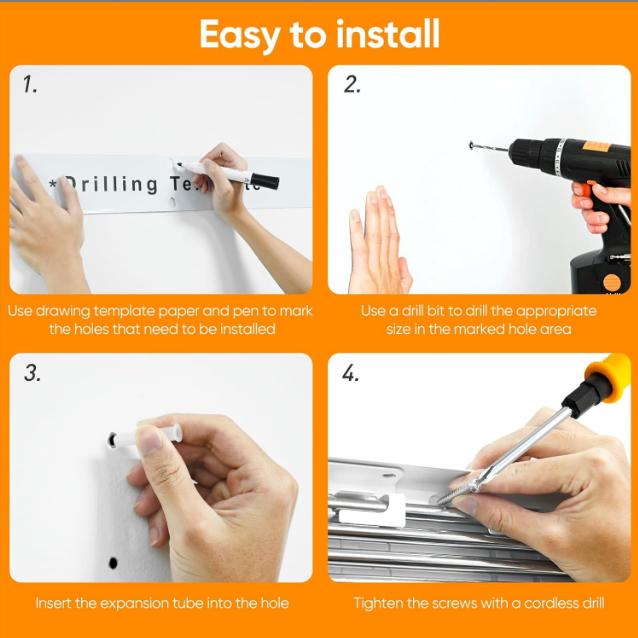 Wall-mounted clothes drying rack, foldable clothes rack, foldable hanger, with 2 towel racks and wall template, suitable for hanging clothes indoors and outdoors, 5 rods