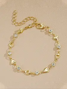 1 Water Diamond Love Splicing Chain Bracelet, Cute Women's Daily Wear Bracelet