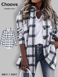 women's plaid print button front drop shoulder shirt, casual long sleeve collared pocket top for fall & winter, women's clothes for daily wear, blouse