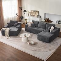 Light Grey Corduroy Right Chaise+Sofa Bed