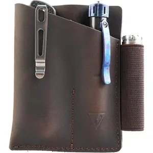 PJ12 Leather EDC Pocket Organizer for Belt, Multitool and Flashlight Holster, Leather EDC Holster with Pen Loop, EDC Leather  Sheath with Belt Clip