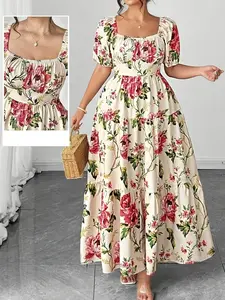 Women's Plus Size Fashion Casual Ruched Print Elegant Dress, Stylish Ladies' Clothing, Comfortable and Trendy Design