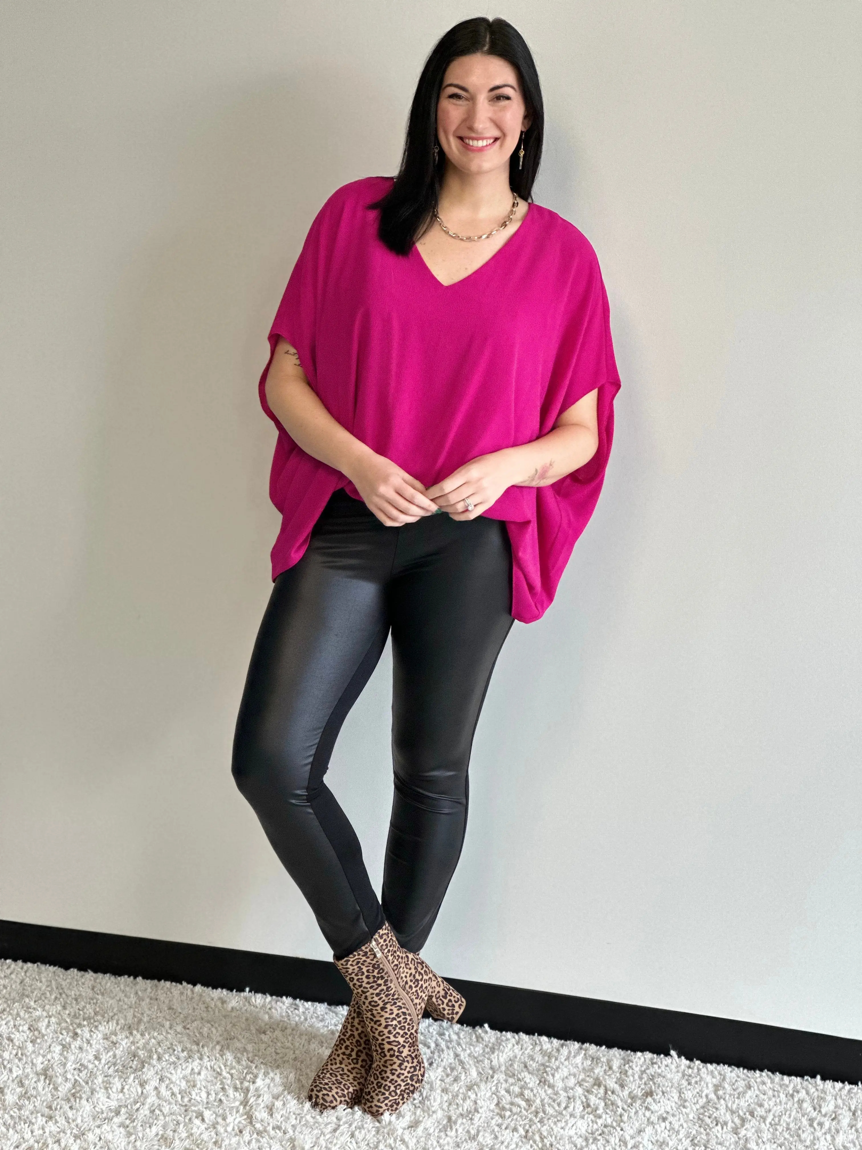 Cece Lightweight Women's Top - Winter Plain Short Sleeve Blouse with Faux Tuck