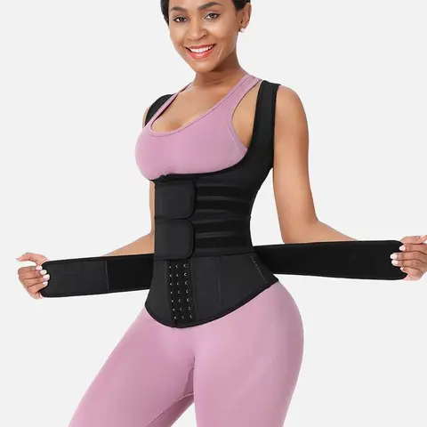 FeelinGirl Plus Size Waist Trainer Vest With 3 Rows of Eye and Hook Compression Cotton Shapewear Spandex Womenswear Everyday Basic Adjustable Belts