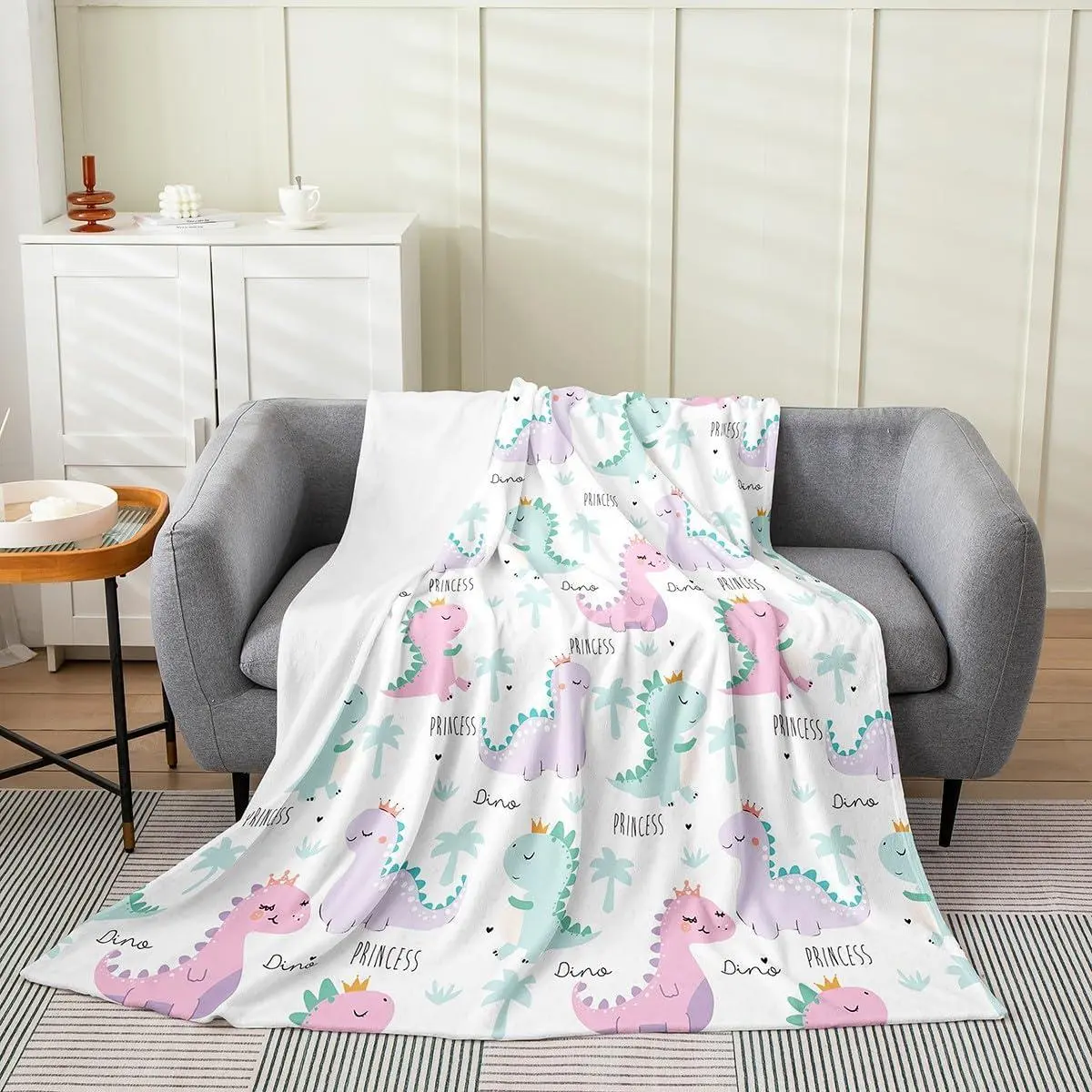 Kids Dinosaur Throw Blanket 40x50 for Kids/Child Girls Kawaii Dino Princess Fleece Blanket,Cartoon Watercolor Dinosaur Hand Painted Flannel Blanket,Boys Jungle Animal Fuzzy Blanket Purple