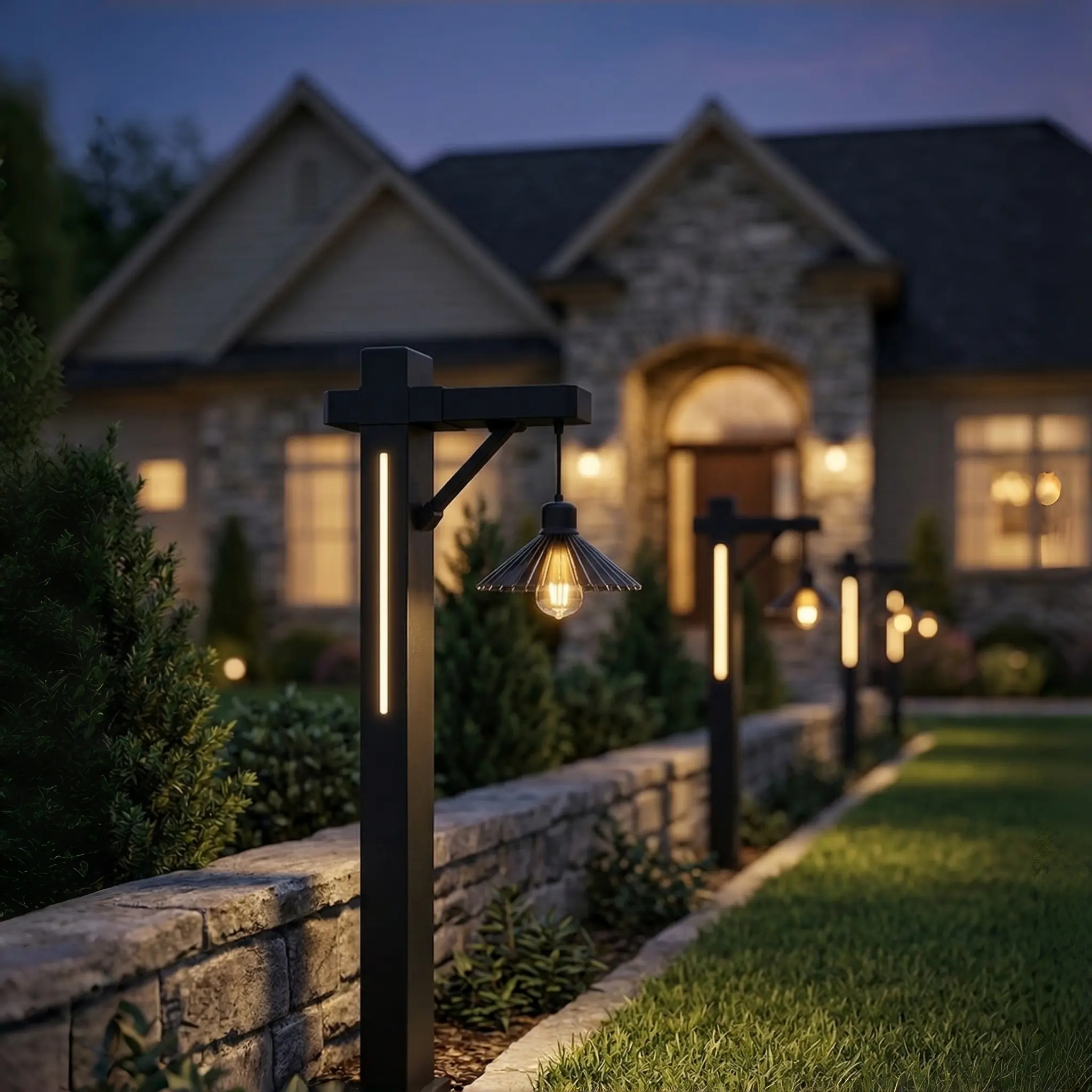 JEWHUN Solar Garden Lights Outdoor, 2.1FT Height Warm White Landscape Lights Waterproof, Solar Path Lights Vintage Style, Yard Stake Lamps for Driveway Patio Walkway Porch Decoration,  Solar Energy Panel Pathway Lighting solar outdoor lights