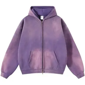 ELI Men's Oversized Hoodies Streetwear Unisex Vintage Hoodies Zip Up Acid Wash Sweatshirt for Men Heavyweight Casual Black Menswear Tops