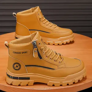 CORASUN SPORT Men's Mid Top Motorcycle Boots with Zippers Soft Soles Beige Closed Bota for Sports & Leisure Easy On and Off Footwear Decor Shoe Boy Walking Shoes Multiple warehouse shipments in the United States Bathroom