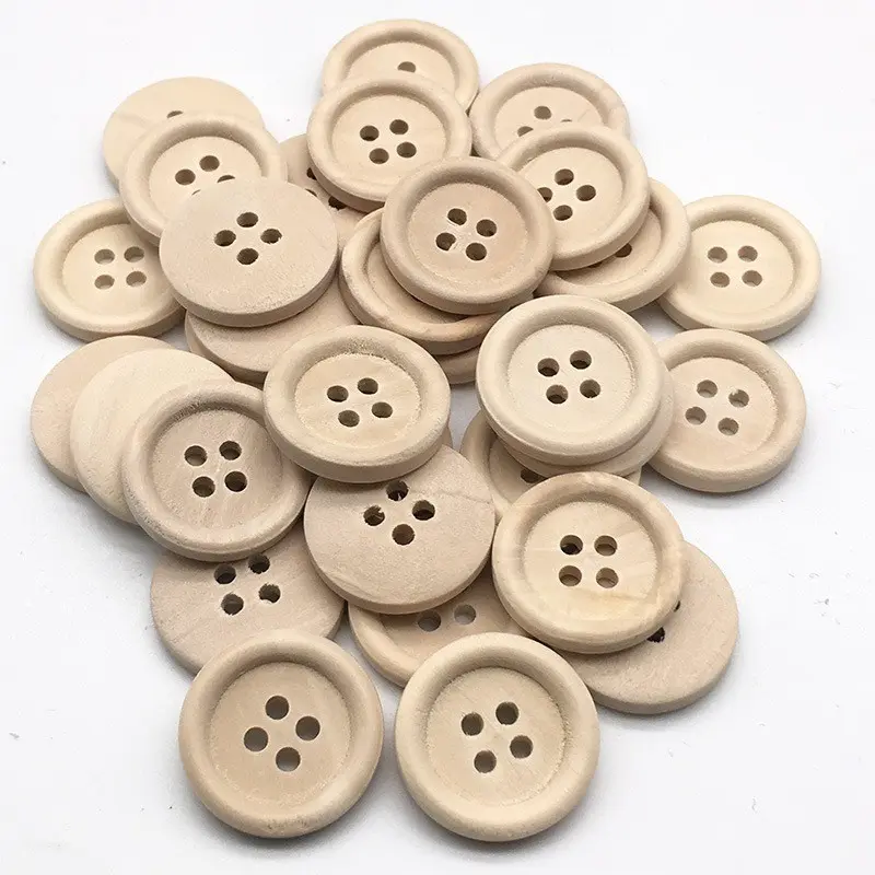 Natural Wooden Buttons with 4 Holes for DIY Crafts & Sewing Projects, Decorative Clothing Accessories, Ideal for Handmade Garments