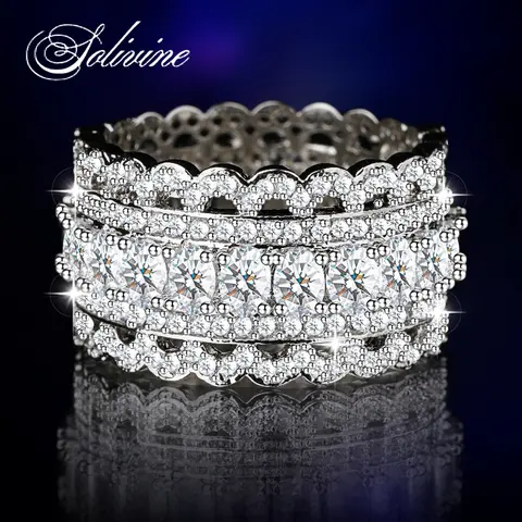 [Sizes small. Sizing up.]Cocktail Wide Ring Band  –  Sparkling 5A CZ Cluster Setting, Scalloped Edge Chunky Band Ring Jewelry, Engagement Rings for Women, Wedding Ring Band