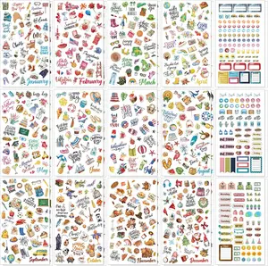 30 Sheets 1500+ Pieces Monthly Planner Stickers  Seasonal Decals Pack Holiday Calendar Stickers Planner Accessories Daily Journal Decals for Journaling Scrapbook Budget, 15 Styles