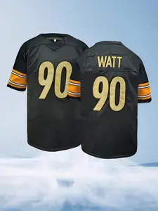 Pittsburgh Style Retro #90 Embroidered Football Jersey Men Women Black Gold Short Sleeve Tops Classic American Streetwear Breathable Sport Uniform for Daily Party Game Outfit S-3XL