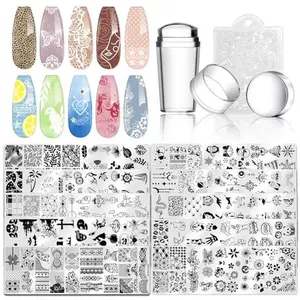 Biutee Nail Stamping Plates Set 10 pcs Nail Art Stamper Scraper Nail Stamp Plates Kit Nail Art Plate Template Lace Flower Butterfly Star Rose Design Nail Art Accessories