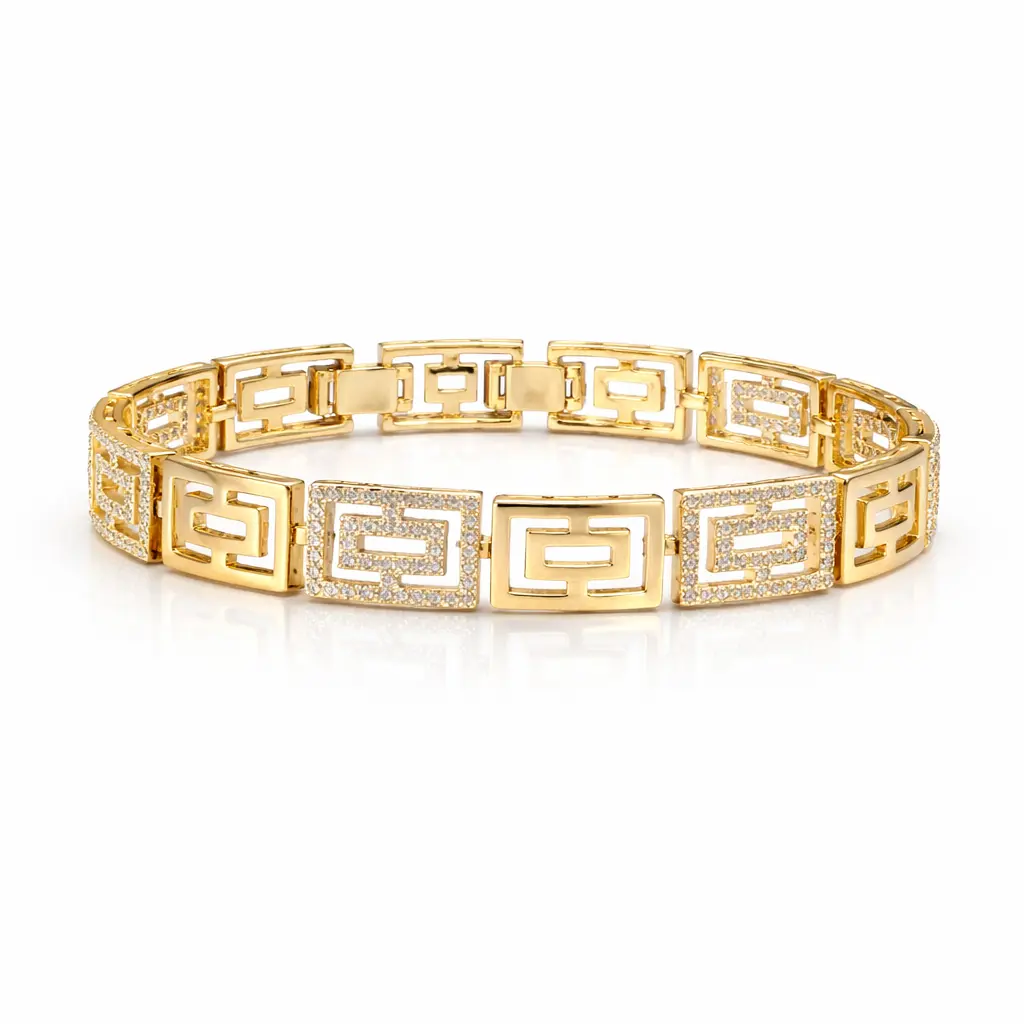 Didiray 14K Gold Plated Greek style bracelet with wide band for daily wear. Durable metal plating.