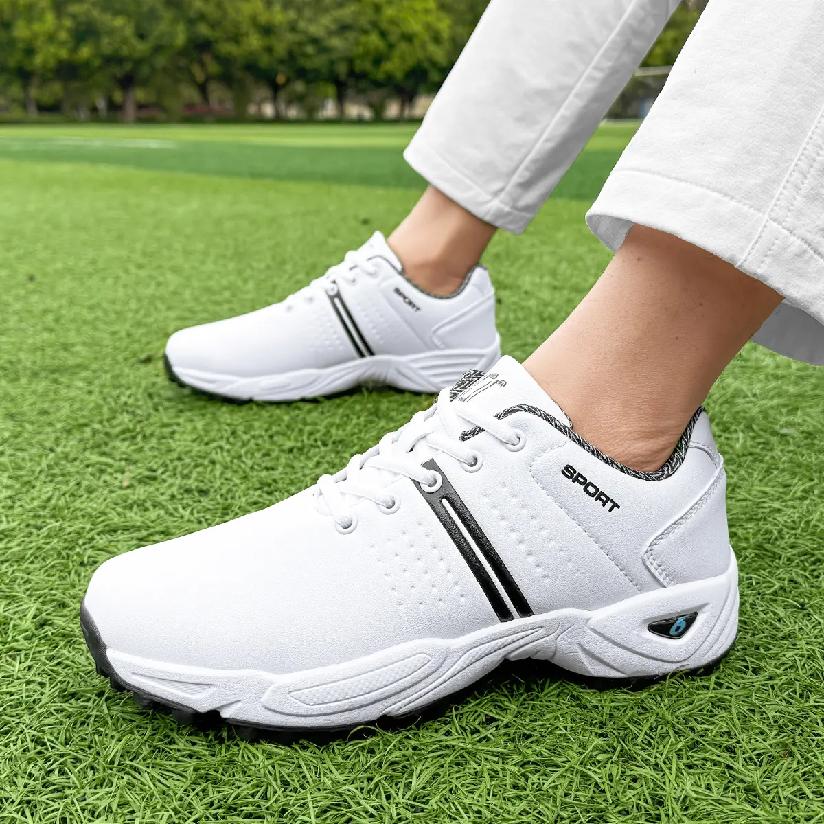 Male Golf Sports Shoes - Rubber Sole with Non-Slip Spikes, Breathable Upper, Cushioned Support, Laces for Secure Fit, Ideal for Golf Course Walking, Outdoor Training