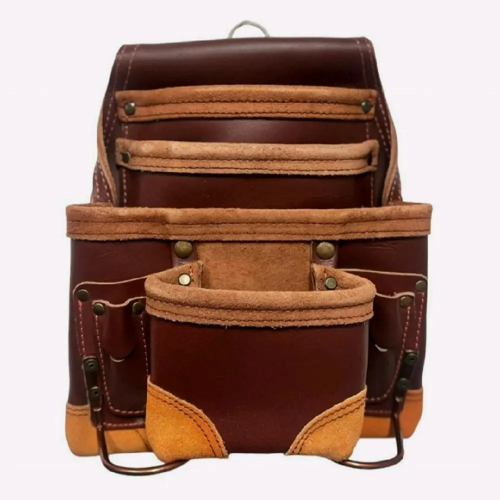 Leather Tool Pouch - 10-Pockets Heavy Top Grain Leather Pouch with 2 Hammer Loops Large & Small Pockets Fits Work Belts up to 3" Handcrafted Durable for Carpenter Construction Framers Handyman