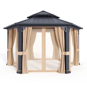 【Ships in 5 Boxes】AMERLIFE 13x15 FT Wood Gazebo, Hardtop Gazebo with Iron Roof Double Roof, Outdoor Gazebo with Wood Frame for Patio, Garage, Lawns, Parties,#SummerVibes,summervibes