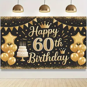 60th Birthday Banner with Balloons and Confetti, Spanish Number 60 Decorations, Polyester Party Supplies for 60th Birthday Celebrations
