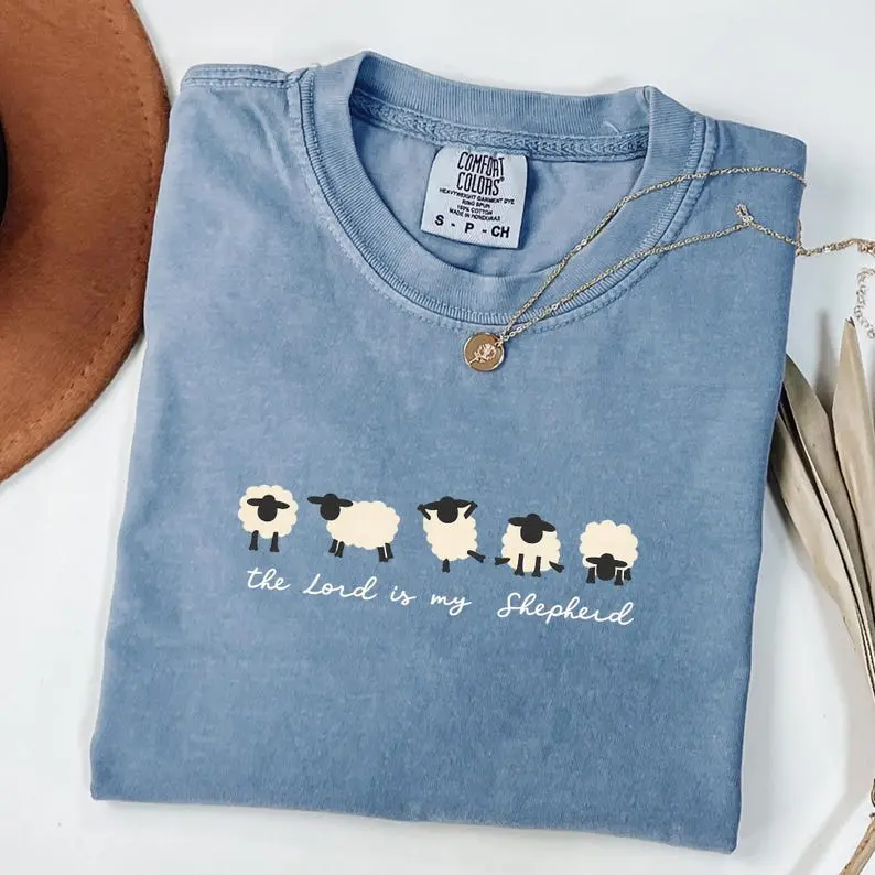 Comfort Colors The Lord Is My Shepherd Shirt, Psalm 23 Christian Sheep Graphic Tee, Minimal Bible Verse T-Shirt, Faith Gift