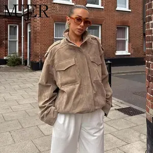 MUJER Suede Bomber Jacket Woman Oversized Demi-season Jackets for Women Outerwears Winter Overcoat Female Zip Women's Jackets