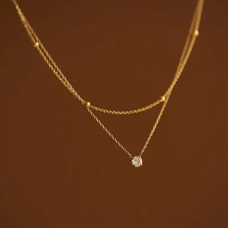 Elegant Double Layer 304 Stainless Steel Necklace with Lon & Gold Plating Waterproof Non-Tarnish Trendy Gift for Everyday Wear