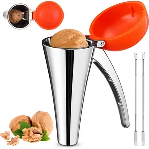 3 count Nutcracker Easily Cracks Open Large to Medium-sized Nuts with 2 Nut Picks Heavy Duty Nut Cracker Tool with Splash-proof Brown Lid Long  Leverage & Spring- Nutcracker