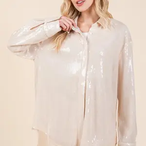 SEQUINS BOTTON DOWN top in Shimmering Gold with Long Sleeves and Classic Button Closure for Festive Outfits