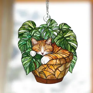 Cat Monstera Suncatcher - Perfect  Gift for Her, Monstera Ornament, Cat Monstera Home Decor, Plant Lover, Valentines Day Gift