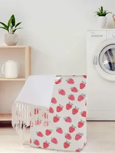 Strawberry Pattern Open Storage Bin, Foldable Laundry Basket with Handles, Versatile Home Organizer for All Seasons, Casual Design for Bathroom or Laundry Use