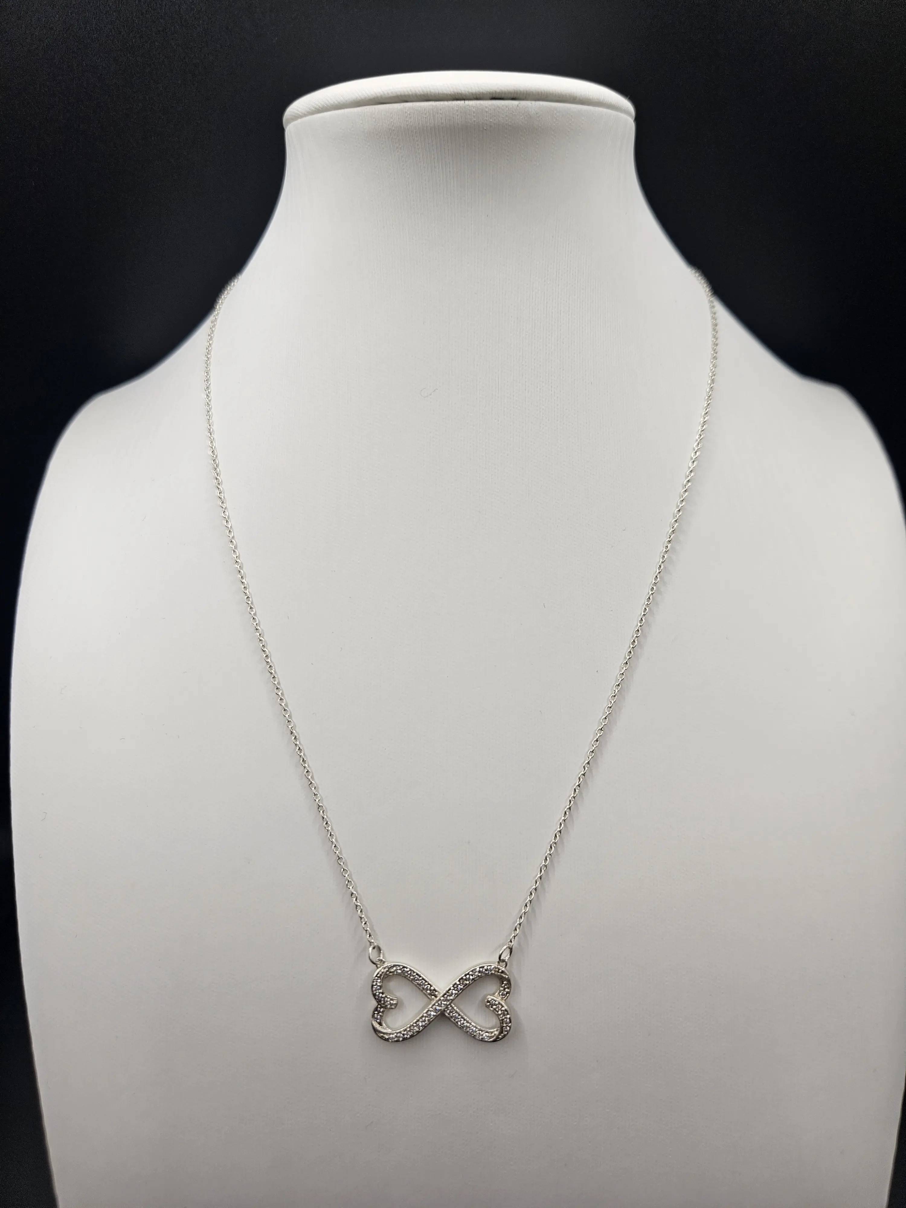 925 Sterling Silver Moissanite Double Heart Infinity Necklace