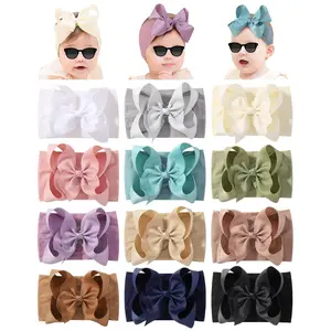 X-HDW10  12pcs Big Baby Bows Baby Girl Headbands Ribbon Bow Hair Accessories Nylon Headband Bows for Baby Girls Infant Newborn Toddler
