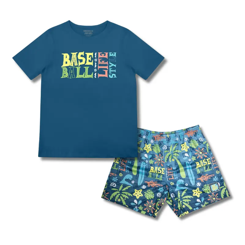 BL 101 Surfside Slugger Tee & Mesh Shorts Set | Summer Athletic Outfit for Youth & Adults