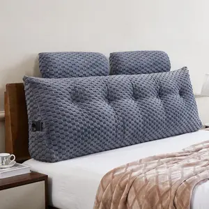Queen Wedge Headboard Pillow Triangular Bed Wedge Pillow with Neck Roll Large Bolster for Sitting in Bed Backrest Positioning Support Grey 59x8x20 Inches