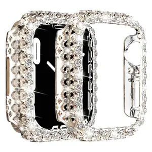 Bling Crystal Bumper Cover for Apple Watch Case 41mm 45mm Diamond PC Protective Hard Frame for IWatch Series 9 8 7 Wearable Protection Device