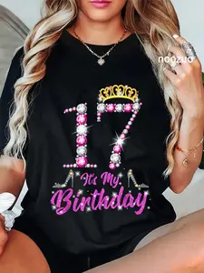 100% Cotton It's My 17th Birthday Queen Tiara Shoes 17 Yrs Old Bday Gift T-Shirt