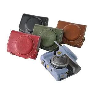 Litchi Print Retro PU Leather Camera Bag Case For Canon Powershot G7XII G7XIII G7X2 G7X3 G7X Mark II III With Strap