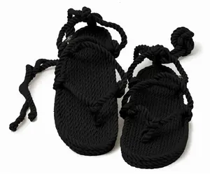 Romano Black Rope Sandals | Adjustable Gladiator Style Slides | Ultra-Light Comfortable Lace-Up Sandals (Unisex)