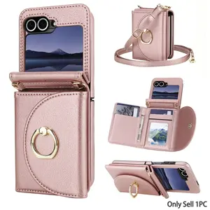 Crossbody PU Faux Leather Flip Wallet Case Suitable For Samsung Suitable For Galaxy Z Flip 7 FE 6 5 4 3 5G Card Slots RFID Blocking Phone Bag Cover With Finger Ring Holder