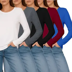 5-Piece Women's T-Shirt Graphic Top, Round-Neck Long-Sleeved Women's Fashion T-Shirt, Women's Long-Sleeved Street Casual Wear, Casual Style T-Shirt, Casual Clothing For Women everyday  tops