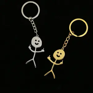 Funny Stainless Steel Doodle Man Middle Finger Pendant Keychain - Unique and Creative Keyring Gift for Friends