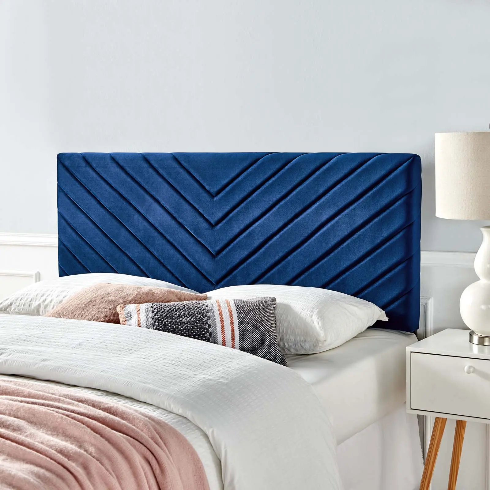 Modway Alyson Adjustable Upholstered Tufted Performance Velvet Full-Queen Headboard, Navy Wood-Frame Indoor Bed Frames & Headboards Furniture, Adjustable Headboard, Upholstered Tufted Headboard