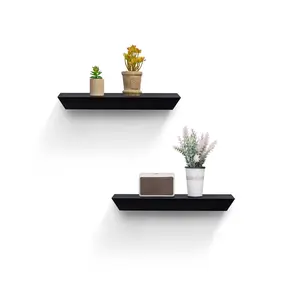 2 Set Minimalist Black Modern MDF Hanging Floating Wall-Mounted Picture Ledge Shelves, 18.11in Lightweight with Lip, 12Lbs Load Capacity, Easy Installation for Nursery, Home Storage & Decor