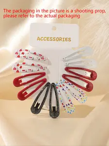12pcs Pure Color Heart Glitter Rhinestone Hair Clips for Women, Bb Hair Clamps and Bangs Clips, Stylish and Shiny Hair Accessories