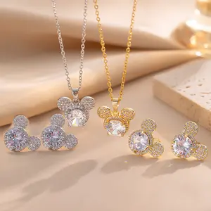 Titanium Steel Necklace for Women, Elegant Mickey Zircon Collarbone Chain Jewelry, Non-Fading