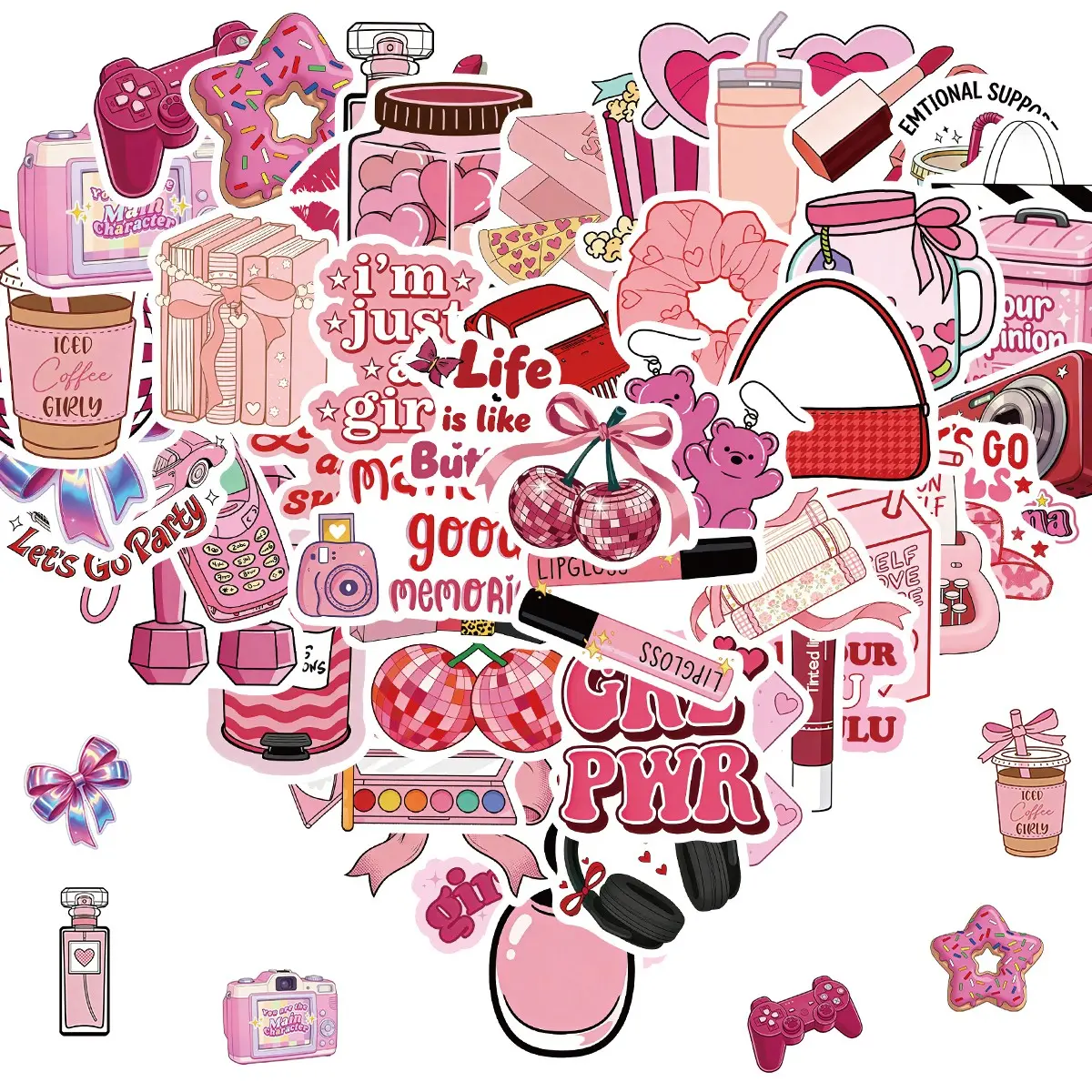50 Pcs Coquette Stickers, Aesthetic Waterproof Vinyl Decorative Stickers for Girls, Preppy Sticker for Laptop, Water Bottles, Guitar Computer