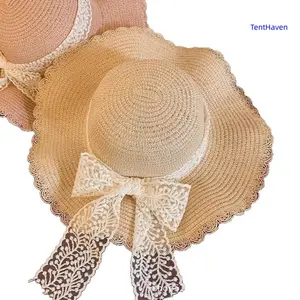 2026 Butterfly Bow Big brimmed Sunshade Grass Hat Women's Summer Outdoor Sunscreen Vacation Beach Hat Beach Versatile Hat