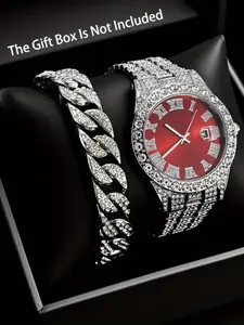 Fashion Children & Hip Hop Rhinestone Bracelet Set, Stylish Watch, Trendy Kids Accessories Dual Color, Creative Jewelry Gift