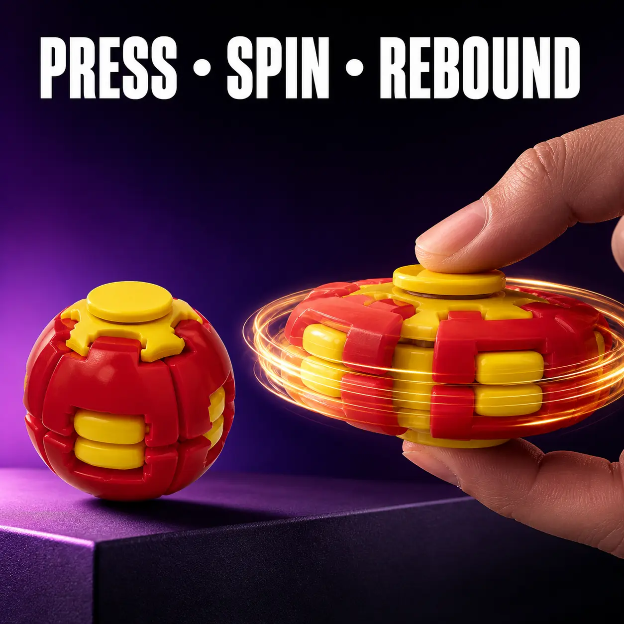 Scarmat Press-to-Spin Transforming Ball Fidget Toy, Mechanical Rebound with Firm Spring Action, Crisp Clicks, Portable ASMR Toy for Study Breaks, Gifts